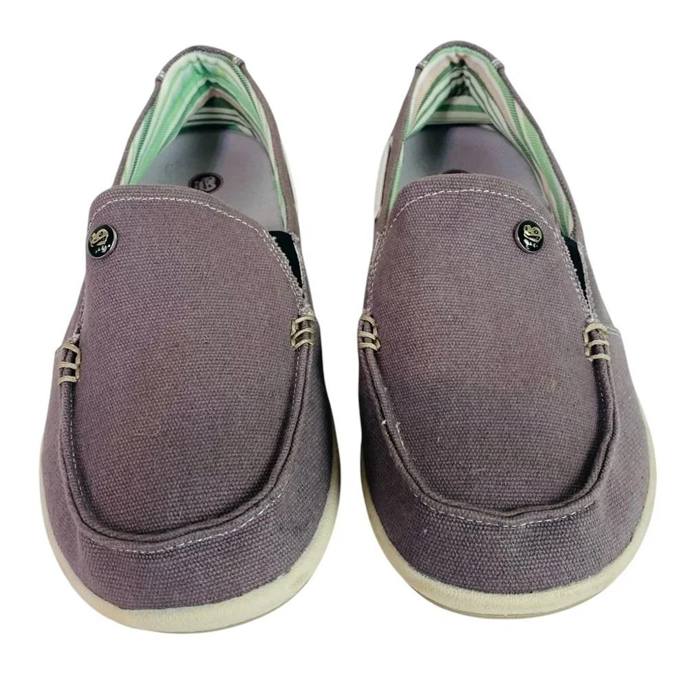 Gecko Man Grey Canvas Slip On Loafer Boat Shoes Size 8.5